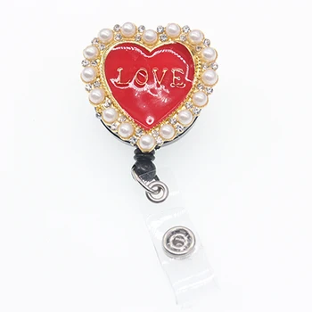 10шт Fantazije oblik srca biseri, gorski kristal emajl simbol zavojnice Ljubav u srcu ID držač ikone za poklon za Valentinovo