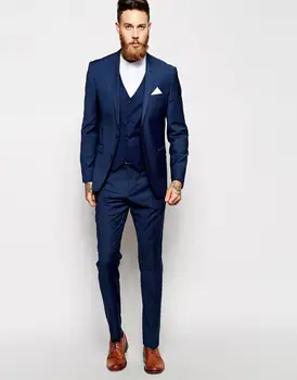 2017 Novi dolazak gospodo tuxedos plave Vjenčanje Odijela Za Muškarce 3 kom. muška odijela slim fit moning groms odijela za mladoženje odijela K2