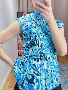 2021 proljeće i ljeto nova ženska majica sa стоячим ovratnik i po cijeloj površini Miyak fold Modni plus size slim univerzalni top s rukavima