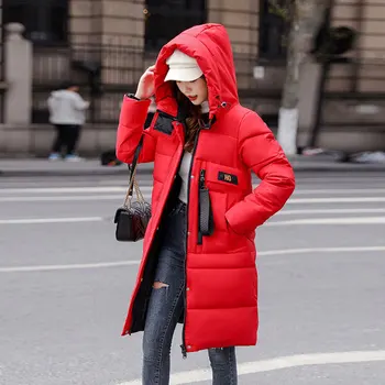 2021 Zimska Ženska jakna Monotono odjeća s kapuljačom Plahte Kaput Veliki veličina Srednje Dužine Tanke pamučne jakne Ženske Jednostavne Tople Jakne LS01