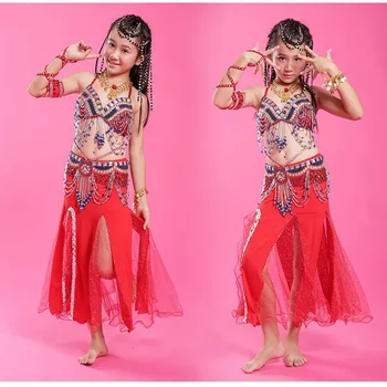 3 kom. compl. Dječji Plesni Haljina Dječje Kostime Za Trbušni Ples Skup Indijske Plesne Prakse Kostime za Predstave za Djecu Grudnjak+Pojas+Suknja