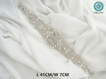 (30 kom.) prodaja na Veliko vjenčanje sahs perle vezenje silver i crystal gorski kristal je aplicirano za vjenčanice zona-sash-WDD0010