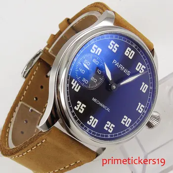 44 mm parnis crni brojčanik srebrna boja kućišta svjetleće oznake ručno navijanje 6497 mens watch
