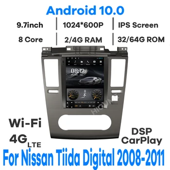 4core Android 10,0 Tesla Zaslon Auto Media GPS Navigacija Za Nissan Tiida Versa 2008-2011 Radio Stereo 4G LET wifi Carplay