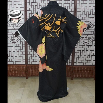 Anime Stripu Demon Slayer Kimetsu no Yaiba Cosplay Odijela Kibutsuji Muzan Cosplay Odijelo Japanska Kimona Uniforma Crna Tkanina