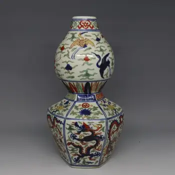Antički MingDynasty porculan vaza,Šarene tikvice zmaj boca,oslikane obrt,Ukras,Kolekcija i Nakit,Besplatna dostava