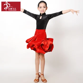 Baršunasto je Latinsko Plesni Haljina Za Djevojčice Latinsko Plesni Haljina Za Natjecanja Na Самбе s Visokim Ovratnikom/ Stand Collar Long Sleeve Dance Costumes B-6485