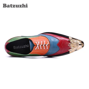 Batzuzhi / Gospodo modeliranje cipele u talijanskom stilu sa Oštrim Zlatnim Željeznim Vrhom, Luksuzni Poslovni Cipele Od prave Kože, Formalne ...