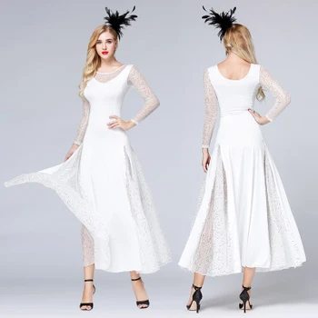 Bijeli standardni ball haljina donje plesni haljina moderne plesne kostime valcer haljine rumba dance odjeća flamenco haljina foxtrot
