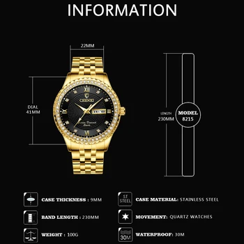 CHENXI Golden Stainless Steel Men Quartz Watch Male Fashion Luxury Kvarc-Ručni Satovi Zlatni Sat Relogio Masculino