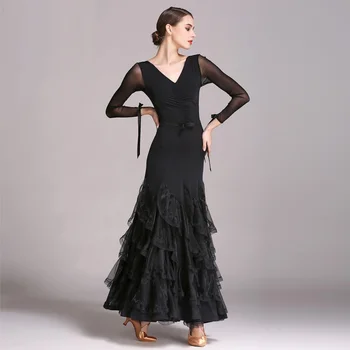 Crne haljine za ballroom ples standardna odjeća za ballroom ples Natječaj standardni ples haljina valcer suvremeni plesni haljina Foxtrot
