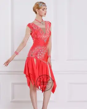 Crvena postaviti custom pre montažni rez Rumba cha cha i salsa, tango Latinski ples natječaj haljina s beaded