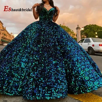 Dubai Raskošne Večernje haljine 2020 Iskre S Otvorenim Ramenima Loptu Haljina čipka-up Vjenčanica Quinceanera