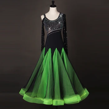 Dugi rukav prilagoditi greenModern Tango Dress Quick Step DressViennese Waltz Dress Valcer Haljine zelena boja