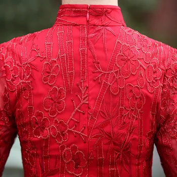 Elegantan Ovratnik-satna Sedam Bodova Rukava Vez Čipke Cheongsam Tradicionalni Kineski Stil Ženski Qipao