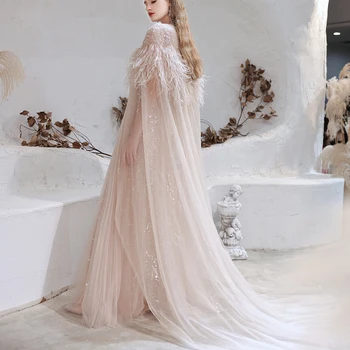 Golo Roza Večernja Haljina 2022 Duga Formalno Večernjih Haljina za Žene robe de luxe femme sa Dubai Arabije Šal Pero Накидка