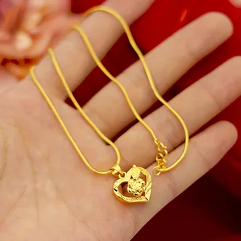 Korejski Moda Zlatno Ogrlice za Žene Vjenčanje Помолвка Šuplje U Obliku Srca 999 Žuta Privjesak Ogrlice Sebi Nakit