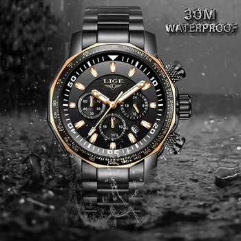 LIGE 9871 Dizajn Muški Satovi Luksuzni Veliki Brojčanik Sportski Kronograf Pun Čelik Kvarcni Sat je Vodootporan Poslovne Gospodo Ručni Sat