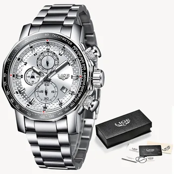 LIGE Silver Big Dial Watch Men Sport Kvarc Clock Fashion Men Watches Top Brand Luxury Man Military Waterproof Chronograph 2021