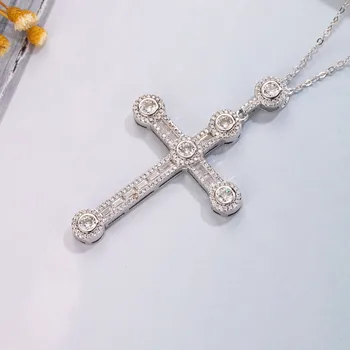 Luksuzni 925 Sterling silver Fin Biblija je Isus Križ Privjesak Okrugli Dijamant Ogrlice za Žene Kvadratnom Topaz je Dragi Kamen Nakit