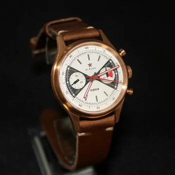 Luksuzni Satovi Pilot Watch 1963 Brončani Telo Ručni pokazivački uređaj Chronographe Flieger Satovi za Muškarce Red Star Chronographe