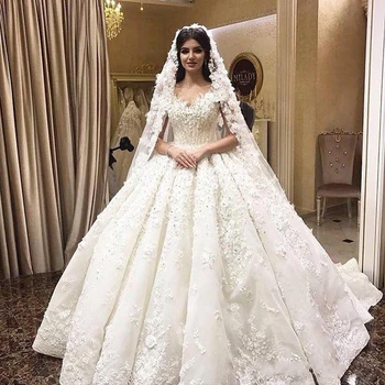 Luksuzni Velike Dimenzije 3D Držači Cvijeće Vjenčanica Vintage Princeza Saudijska Arapska Dubai Loptu Haljina Svadben Haljina Vestidos De Novia