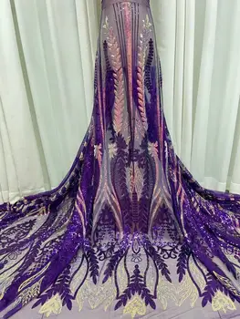 Moda Afrički dizajn čipke šljokice vez gaza tkanine, Nigerija Lagos večernja haljina šivanje tkanine 5 metara dobar čipke i tila