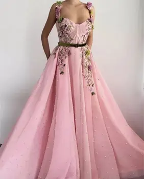 Moda Vestidos De Formature Pink Slatka Perle Biseri Čipke Maturalne Haljine