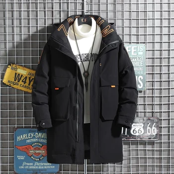 Muška Duga Dolje jaknu Men 2021 Winter New Hooded Fashion Warm Waterproof Jackets Black Soft Shell Windbreaker Jacket For Men