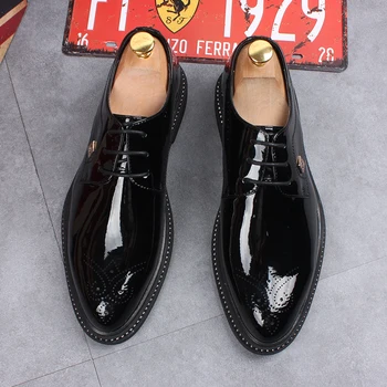 Muška moda stranka банкетная odjeća crne lakirane kožne cipele dizajner oxford cipele gospodin prozračna tenisica zapatos de hombre