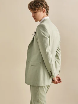 Muška Odijela Komplet 80% Pamuk Traka Suptilan Stil Formalni Blazer + Prsluk, Hlače Vjenčanja Mladoženja Poslovni Čovjek Odjeća Jesen Proljeće 58A