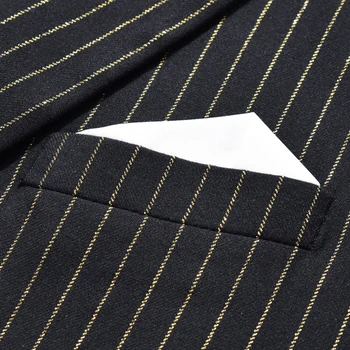 Muške Novi Zlatna Prugasta Tanak Casual Vjenčanja Cvjetni Odijelo Single Man Business Casual Regular Black Flat Collar Suit