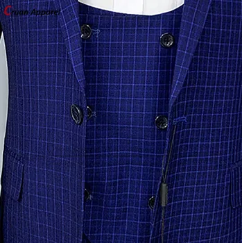 Najnoviji Plavi Pokrivač Tiskanih Muška Odijela Kit Slim Fit je Najbolji Čovjek Mladoženja Smoking Luksuzni Formalne Stranke Poslovanje sportska jakna Prsluk, Hlače 3 kom.