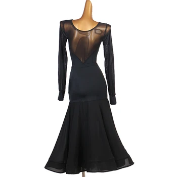 Nova Moderna Odijela Za ballroom Ples Ženske Dugih Rukava Crne Sijamski Body Slova Natjecanja Haljina Velika Ljuljačka Suknja DQL3461