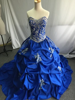Novi jeftini Kraljevski Bujne Plave Haljine sa Izvezenim 2019 Maskirane Plesnu Haljinu sa Volanima Slatko 16 Haljina Vestidos De 15 Anos