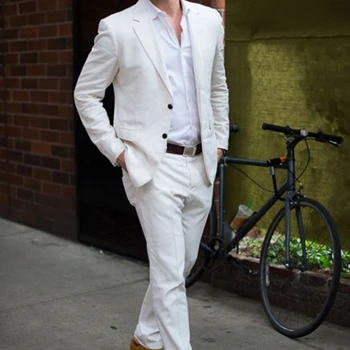 Novi Modni Krojač Prekrasan Bijeli Muškarci Odijela Slim Fit Mladoženje Smoking Za Svadbene Večere Muška Odjeća (jakna+Hlače)