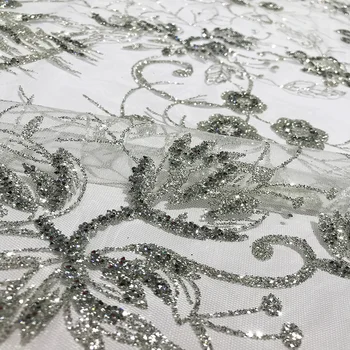 Novi Zadnji Silver Zalijepljen Sjaj Crystal Cvjetne Čipke Tkanina Gorski Kristal Cvijeće Sjajna Za Luksuzne Večernje Haljine Diamond Mreže Tila