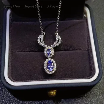 Novo donje ogrlica od srebra 925 sterling s umetak prirodnog tanzanite ključne kosti, luksuzno, briljantan i elegantan poklon za curu