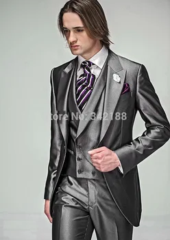 Običaj SREBRO Tuxedos Mladoženja/Najbolje muško odijelo za Vjenčanje odijela za Mladoženju Muška odijela/Zaručnik ( jakna+hlače+Prsluk).