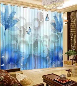 Običaj Zavjese 3D Zavjese Cvijeće Leptir Krug Moda Home Dekor Plava Broj Zavjese Moderni Prozori Zavjese