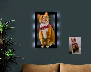 Personalizirano Potpuna Karikatura mačke 3D Led Light Wood Tablo-1