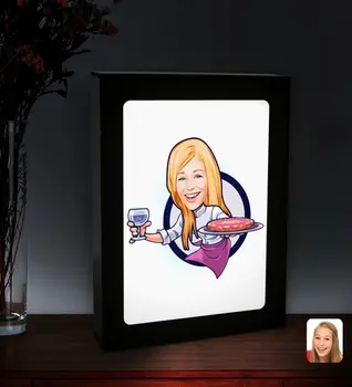 Personalizirano Ženska Karikatura Konobar iz led svijetli drveni uzorak Çerçevesi-1