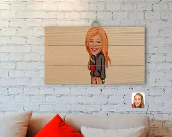 Personalizirano ženska karikatura na autentičan drveni pladanj Tablo-100