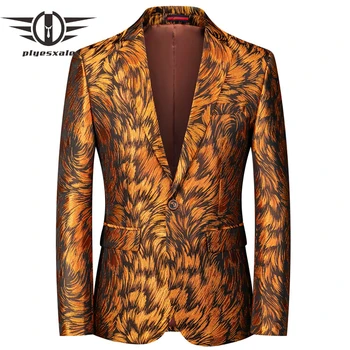 Plyesxale Fancy Print Blazer Man 2020 Plus Size Blazer Hombre Casual Jaqueta Masculina Slim Fit Stage Prom Party Blazers Q984