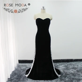 Rose Moda Seksi Black Sirena Prom Dress Bling Velvet Official Prom Dresses Cut Out Party Dress 2018