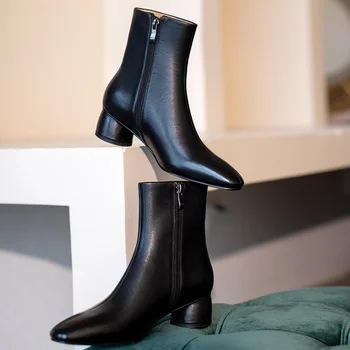 SKLFGXZY crne čizme Ženske čizme od prave kože Ženske čizme Jesen / zima ženske cipele Veličine 34-40