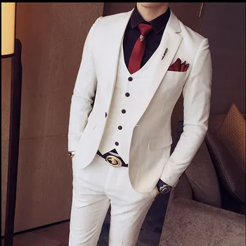 Smoking Jakne Muške Nošnje Slim Fit Setove od 3 predmeta Bijele Moderan Dizajn Odijela Za Prom Sivo Odijelo Homme Mariage Smocking