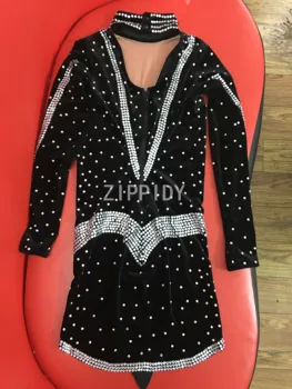 Srebro Rhinestones Crno Baršunasto MINI Haljinu Za Maturalnu Večer Odijelo Pjevačica Pokazuje Odjeća Rođendan Sjajna Haljina