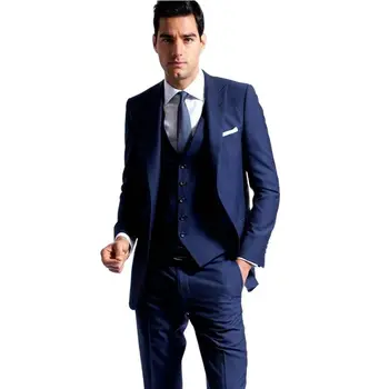 Svijetlo-plava Muške Večera Konačni haljina Lijepa Mladenka Tuxedos Vjenčanje Blazer Poslovnih odijela (jakna+Hlače+Prsluk+kravata) K:2115