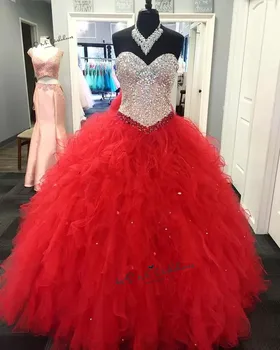 Sweet 16 Dress Red Quinceanera Dresses 2020 Sweetheart Beaded Ruffles Lace Up Back Ball Dresses vestidos de quinceanera Birthday